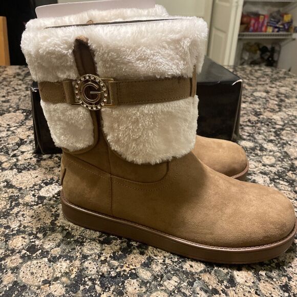 GBG BY GUESS Size 8.5M Brown Rhinestone Logo gg‎ Alstyn Boots New - Picture 3 of 10